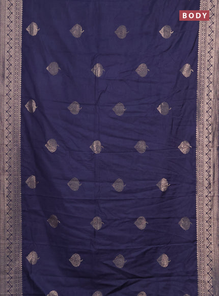 Semi chanderi saree navy blue with zari woven buttas and zari woven border