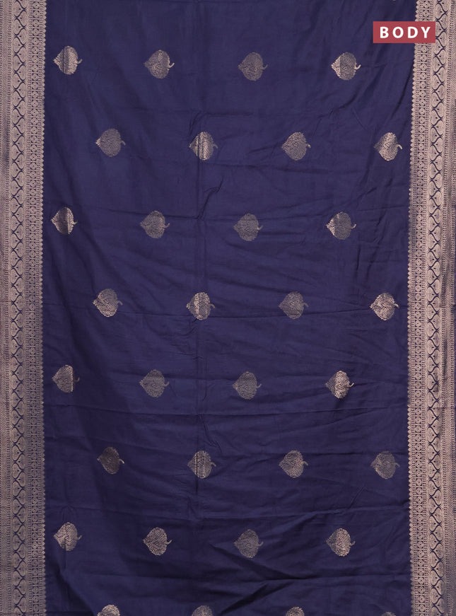 Semi chanderi saree navy blue with zari woven buttas and zari woven border