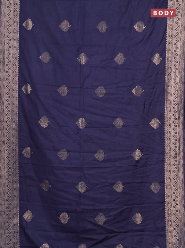 Semi chanderi saree navy blue with zari woven buttas and zari woven border
