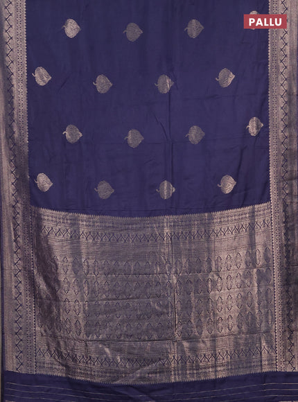 Semi chanderi saree navy blue with zari woven buttas and zari woven border