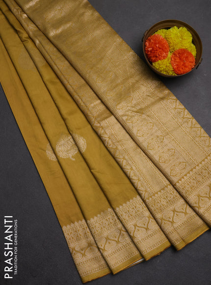 Semi chanderi saree mustard yellow with zari woven buttas and zari woven border
