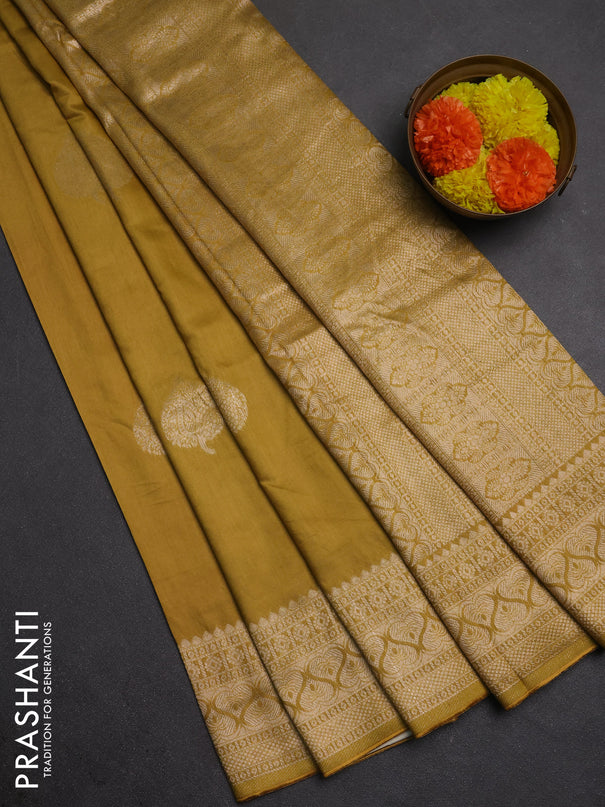 Semi chanderi saree mustard yellow with zari woven buttas and zari woven border