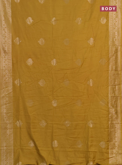 Semi chanderi saree mustard yellow with zari woven buttas and zari woven border