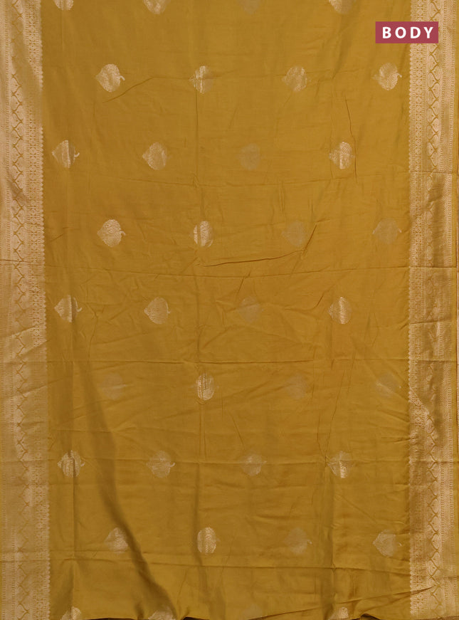 Semi chanderi saree mustard yellow with zari woven buttas and zari woven border