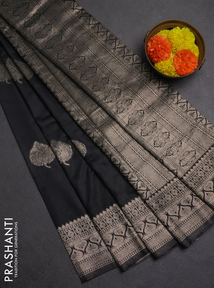 Semi chanderi saree black with zari woven buttas and zari woven border