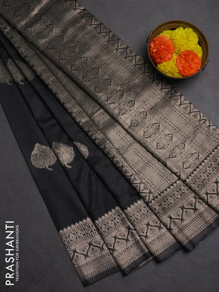 Semi chanderi saree black with zari woven buttas and zari woven border