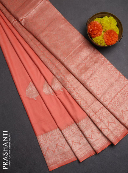 Semi chanderi saree orange with zari woven buttas and zari woven border