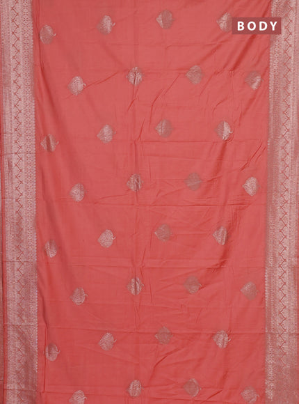 Semi chanderi saree orange with zari woven buttas and zari woven border