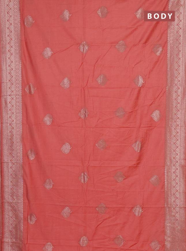 Semi chanderi saree orange with zari woven buttas and zari woven border