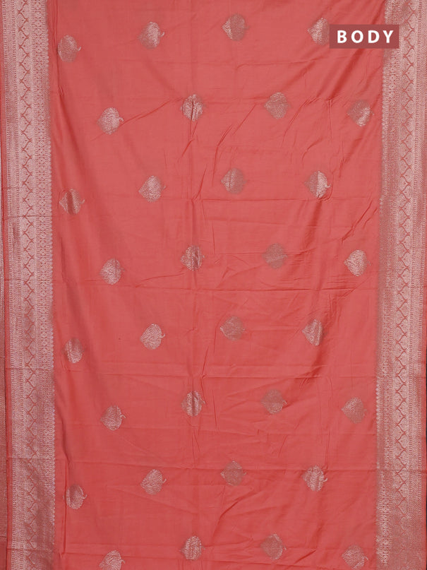 Semi chanderi saree orange with zari woven buttas and zari woven border