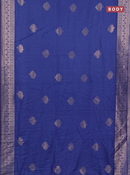 Semi chanderi saree blue with zari woven buttas and zari woven border