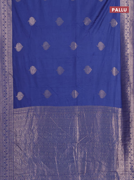 Semi chanderi saree blue with zari woven buttas and zari woven border