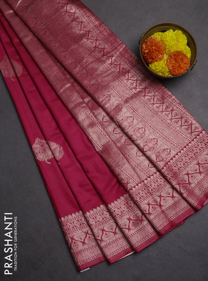 Semi chanderi saree pink with zari woven buttas and zari woven border