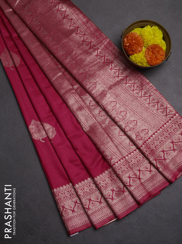 Semi chanderi saree pink with zari woven buttas and zari woven border