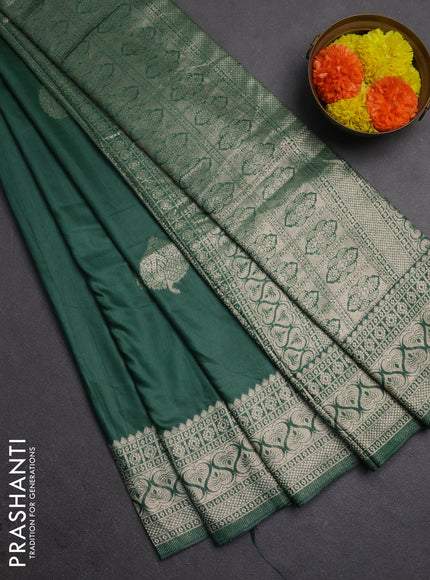 Semi chanderi saree green with zari woven buttas and zari woven border