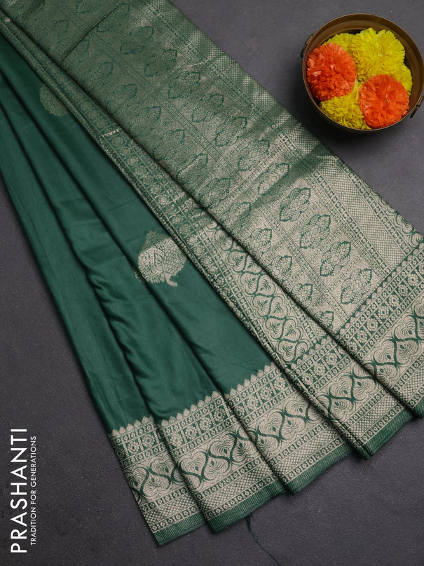 Semi chanderi saree green with zari woven buttas and zari woven border