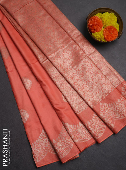 Semi chanderi saree orange with alllover zari woven buttas and zari woven border