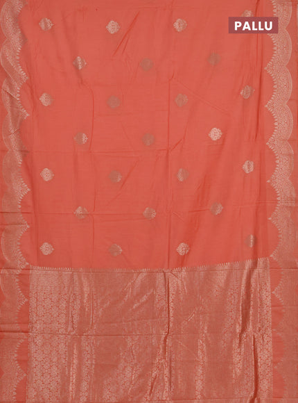 Semi chanderi saree orange with alllover zari woven buttas and zari woven border