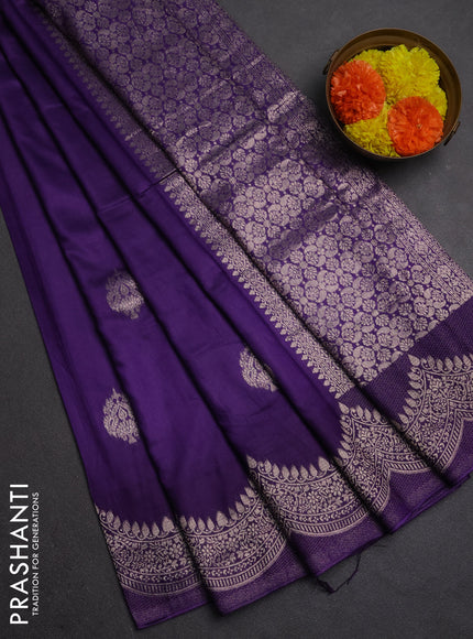 Semi chanderi saree violet with alllover zari woven buttas and zari woven border