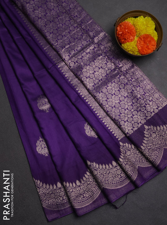 Semi chanderi saree violet with alllover zari woven buttas and zari woven border
