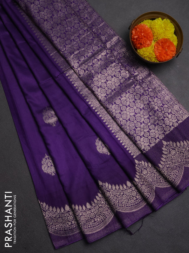 Semi chanderi saree violet with alllover zari woven buttas and zari woven border