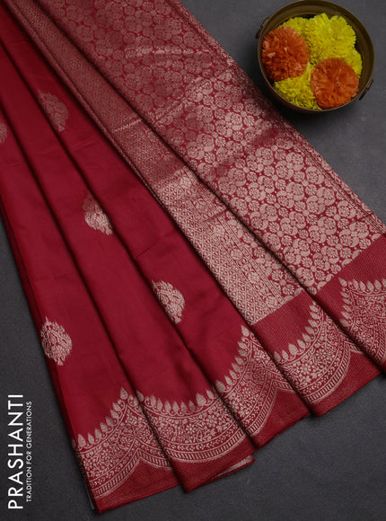 Semi chanderi saree maroon with alllover zari woven buttas and zari woven border