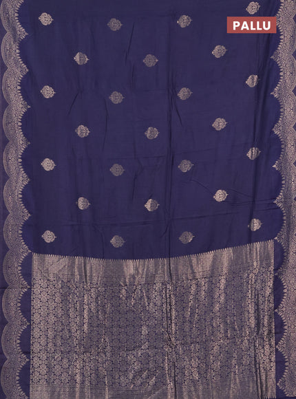 Semi chanderi saree navy blue with alllover zari woven buttas and zari woven border