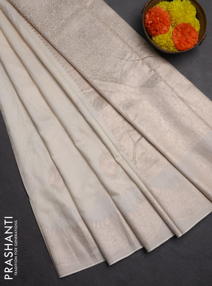 Semi chanderi saree off white with alllover zari woven buttas and zari woven border