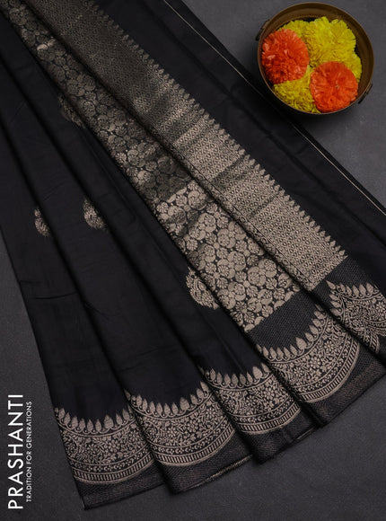 Semi chanderi saree black with alllover zari woven buttas and zari woven border