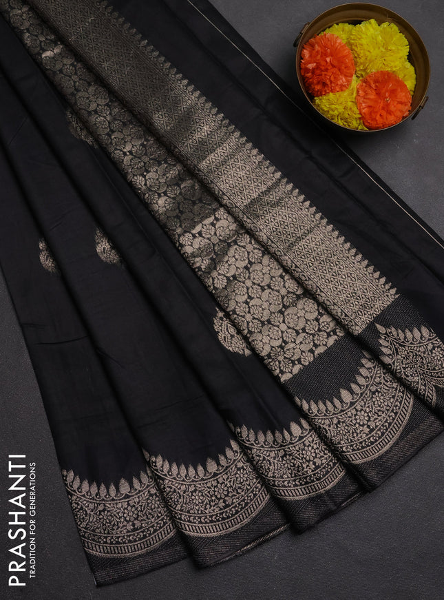 Semi chanderi saree black with alllover zari woven buttas and zari woven border