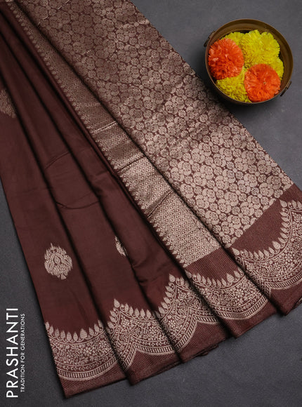 Semi chanderi saree coffee brown with alllover zari woven buttas and zari woven border