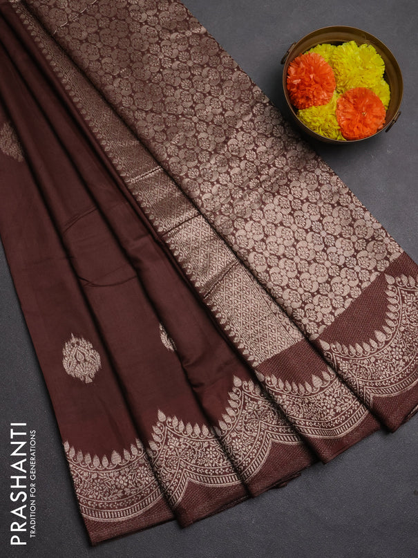 Semi chanderi saree coffee brown with alllover zari woven buttas and zari woven border
