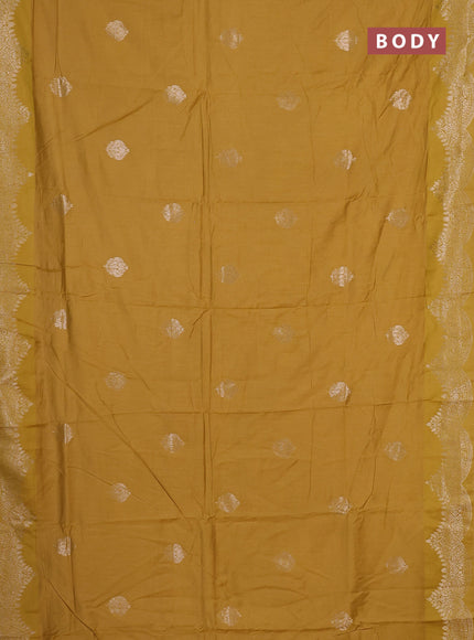 Semi chanderi saree mustard yellow with alllover zari woven buttas and zari woven border