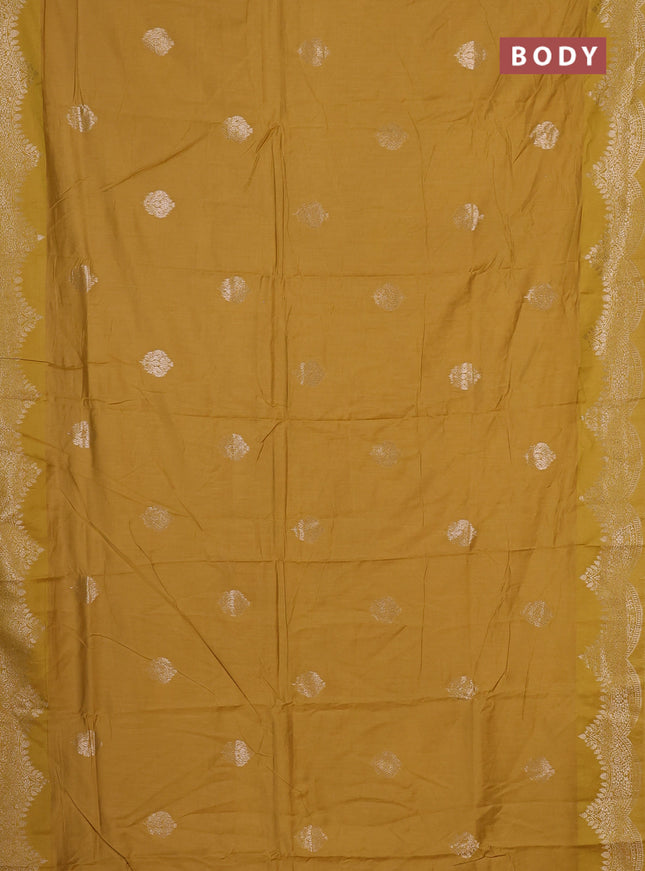 Semi chanderi saree mustard yellow with alllover zari woven buttas and zari woven border