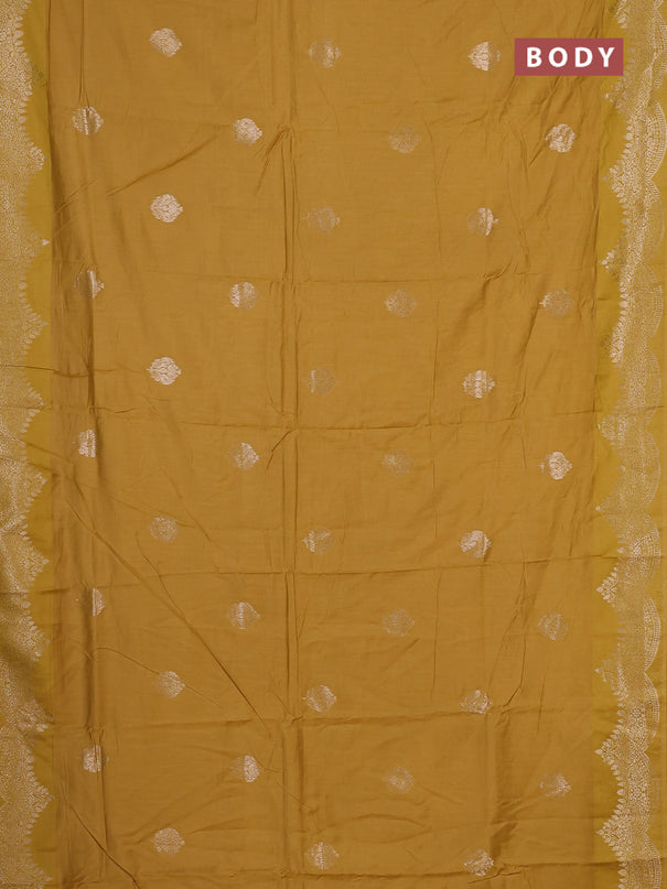 Semi chanderi saree mustard yellow with alllover zari woven buttas and zari woven border