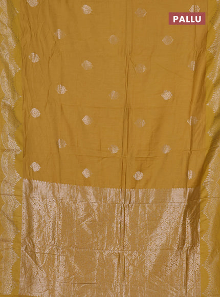 Semi chanderi saree mustard yellow with alllover zari woven buttas and zari woven border