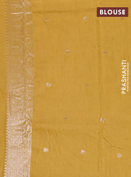 Semi chanderi saree mustard yellow with alllover zari woven buttas and zari woven border