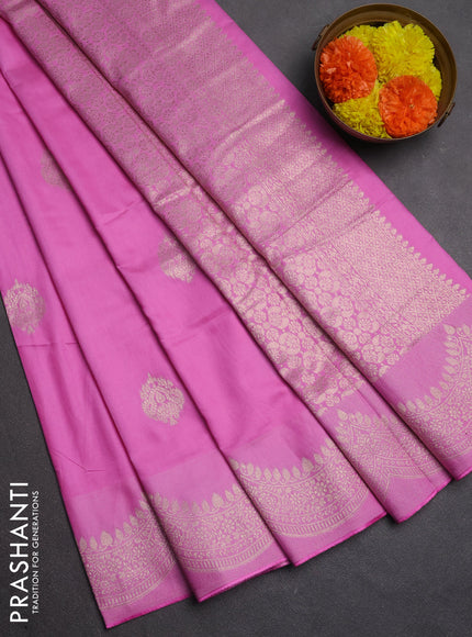 Semi chanderi saree light pink with alllover zari woven buttas and zari woven border