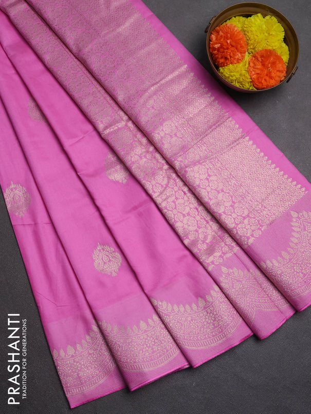 Semi chanderi saree light pink with alllover zari woven buttas and zari woven border