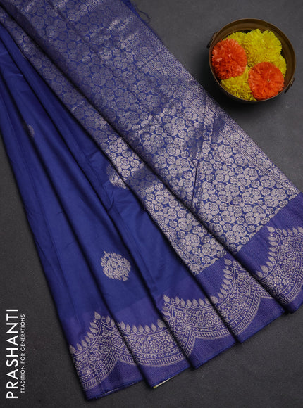 Semi chanderi saree blue with alllover zari woven buttas and zari woven border