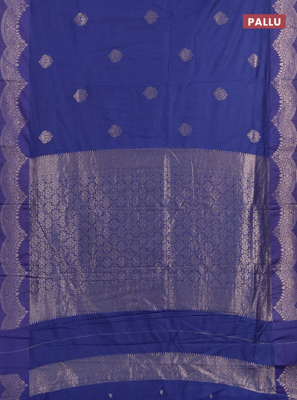 Semi chanderi saree blue with alllover zari woven buttas and zari woven border