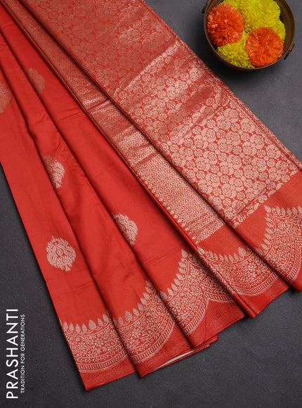 Semi chanderi saree orange with alllover zari woven buttas and zari woven border