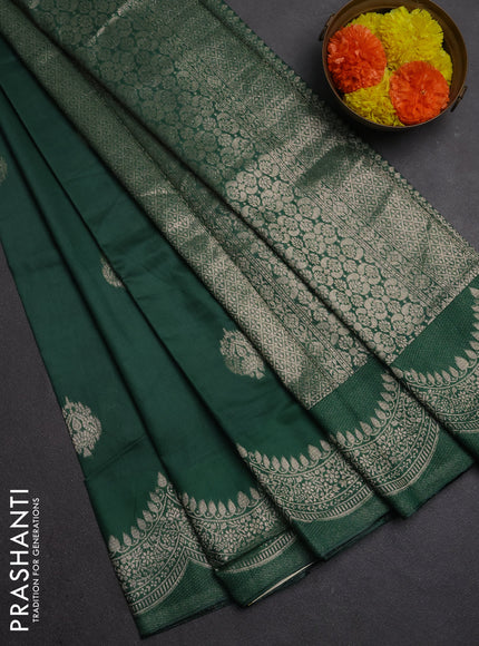 Semi chanderi saree green with alllover zari woven buttas and zari woven border