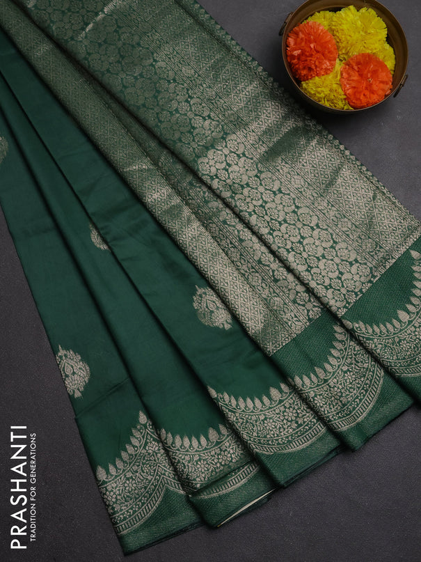 Semi chanderi saree green with alllover zari woven buttas and zari woven border