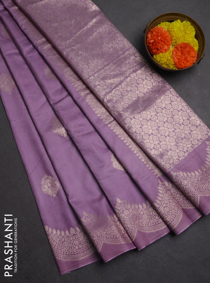 Semi chanderi saree lavender with alllover zari woven buttas and zari woven border