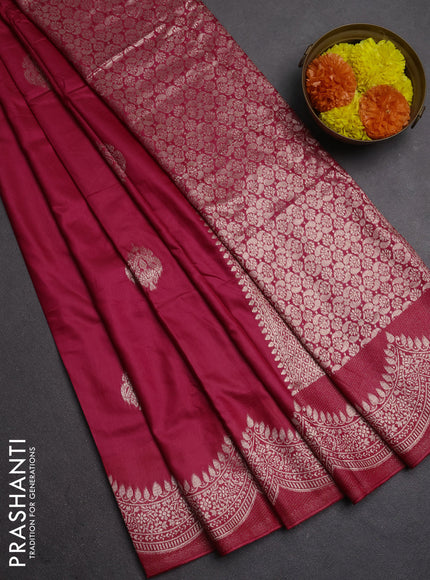 Semi chanderi saree pink with alllover zari woven buttas and zari woven border