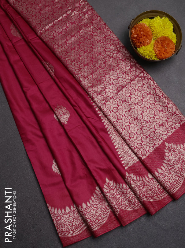 Semi chanderi saree pink with alllover zari woven buttas and zari woven border