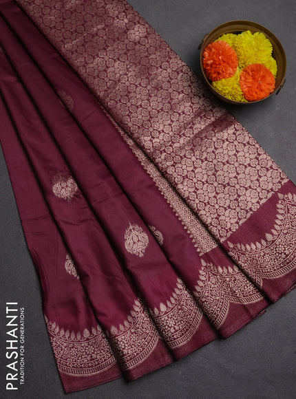 Semi chanderi saree deep wine with alllover zari woven buttas and zari woven border