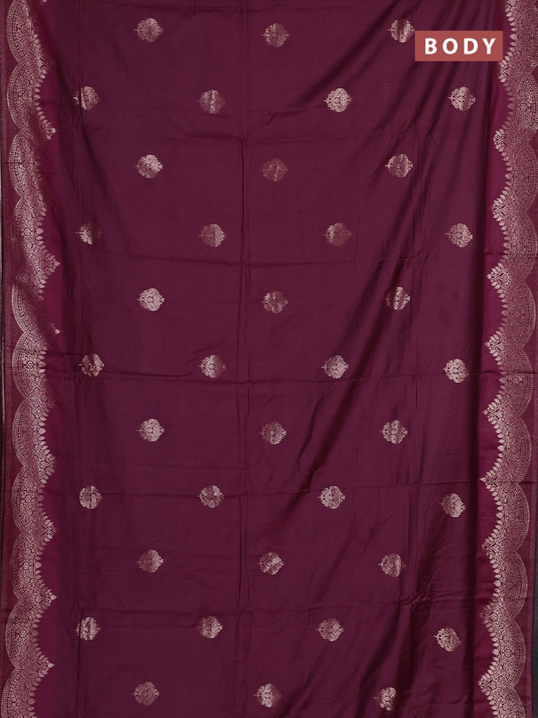 Semi chanderi saree deep wine with alllover zari woven buttas and zari woven border
