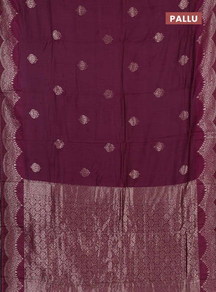 Semi chanderi saree deep wine with alllover zari woven buttas and zari woven border